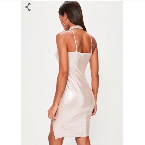 Nude Faux Suede Shimmer Dress w/ Chocker - Picture 3 of 3